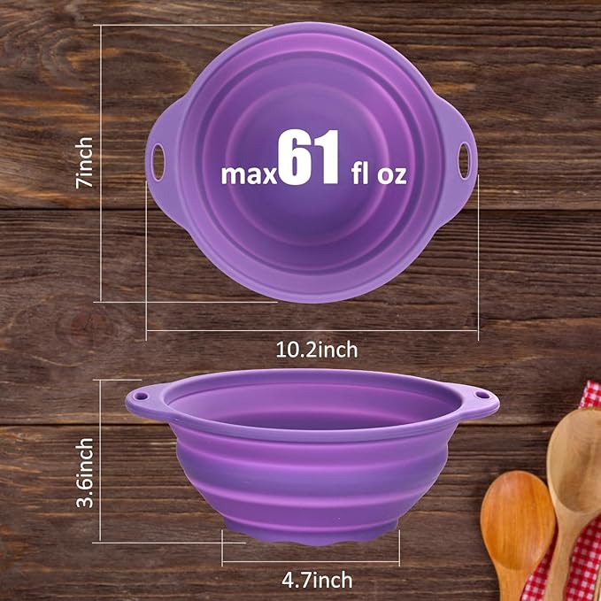 Collapsible Mixing Bowl 2 Pack Camping Bowl Outdoor Hiking Travel 61 oz Collapsible Bowl for Storage and Mixing Food-Grade Silicone Food Storage Container(Purple)