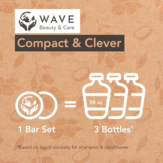 Wave Shampoo Bar & Conditioner Bar Set, Argan Oil Vegan Sulfate Free USA Handmade Moisturizing Solid Bars for All Hair Types Good for Travel Long Lasting 120 Uses Argan Oil Shampoo and Conditioner bar