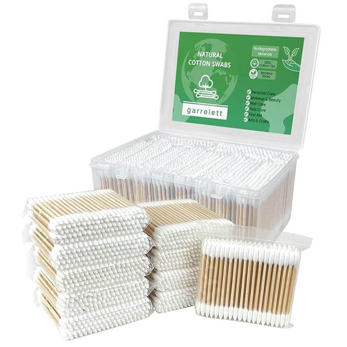 1000 Precision Tip Bamboo Cotton Swabs – Biodegradable & Organic Cotton Buds with Precision Tips – Eco-Friendly Wooden Swabs for Makeup, Cleaning, Crafts, and Baby Care