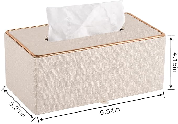 Fashion Leather Tissue Box Holder,Rectangular Tissue Box Cover for Bathroom Dresser Night Stand,Napkin Box Drawer Paper Dispenser,Home Office car Tissue Holder with Magnetic Bottom (Beige)