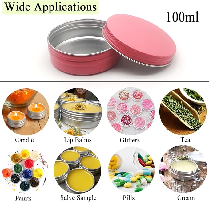 6pack 100ml Aluminum Tin Jars, 100 Gram Empty Travel Cosmetic Sample Containers with Screw Cap Lid, 100g Metal Tins Can Storage Travel Jars for DIY Crafts, Lip Balms, Face Cream, Candle, Tea