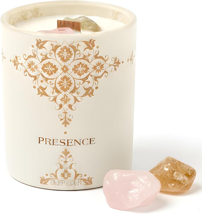 Healing Crystal Candle Gift for Women - Vanilla Cashmere Luxury Soy Candle with Crystals - Rose Quartz & Citrine - Gift-Ready Aromatherapy Candle for Stress Relief, Meditation & Manifestation