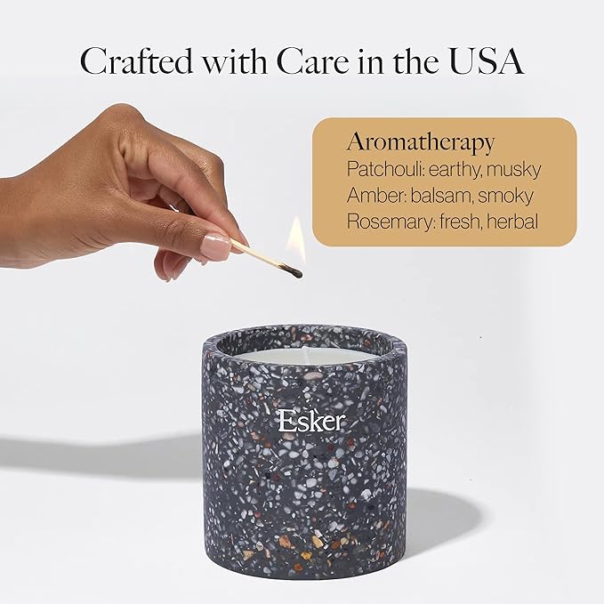 Esker Travertine Plantable Candle – Hand-Poured Soy Wax with Essential Oils, Eco-Friendly Reusable Planter, Includes Wildflower Seed Paper for Sustainable Gifting