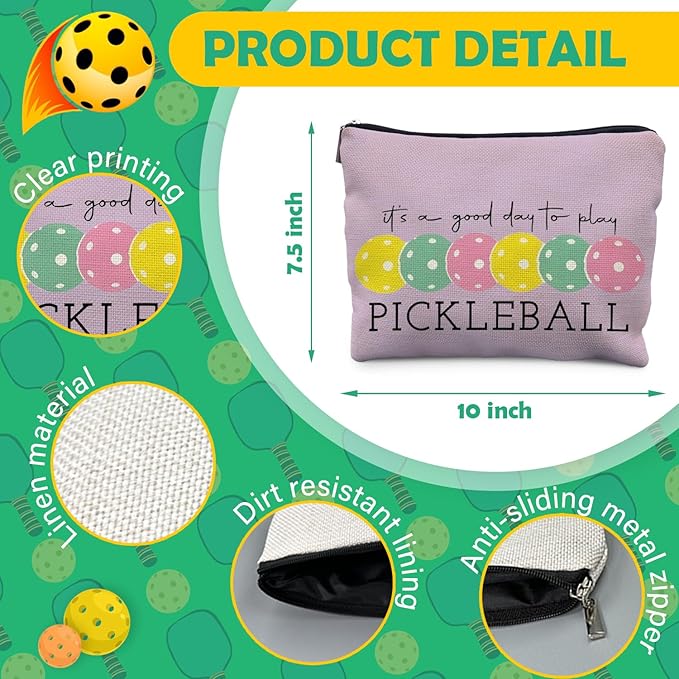 Pickleball Gifts for Women: Colorful Makeup Bag, It's a Good Day to Play Cosmetic Toiletry Bag, Gifts for Pickleball Lovers (Purple)