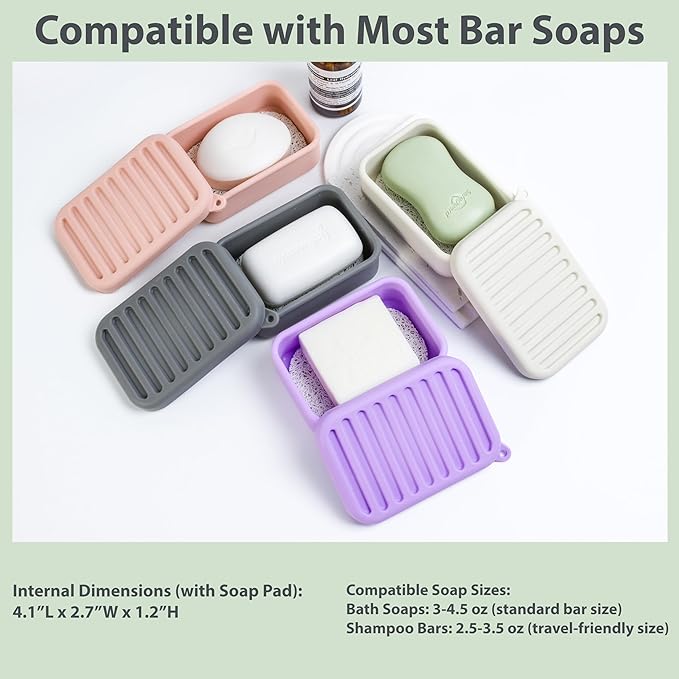 Portable Leakproof Travel Soap Case, Silicone Travel Soap Case, Compact Soap Holder with Drainage Layer, Travel Soap Holder for Camping, Gym, Outdoor (Deep-Gray)