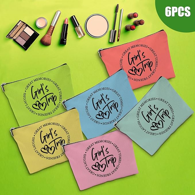 6 Pcs Girls Trip Gifts Favors, Girls Weekend Gifts Makeup Bag, Bestie Gifts Weekend Bag Travel Gifts Vacation Cosmetic Bag, Friendship Gifts for Women Bride, Graduation Wedding Gifts Toiletry Bag