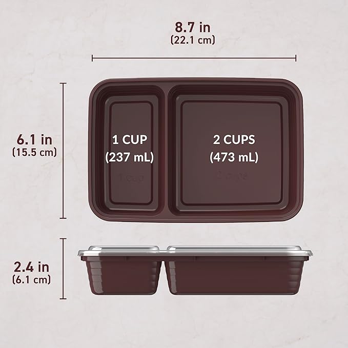 Bentgo Prep - 20-Piece 2-Compartment Reusable Meal Prep Containers with Lids, PFAS & BPA Free Materials, Durable, Microwave, Freezer, & Dishwasher Safe To Go Food Storage (Burgundy)