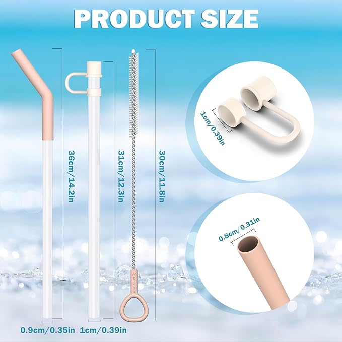 WK ieason 6pcs Reusable Straws for Stanley 40 oz 30 oz Cup and Tumbler, 12 Inch Long Plastic Replacement Straws with Silicone straw Tips, Straw Cover and Cleaning Brush As Stanley Cup Accessories