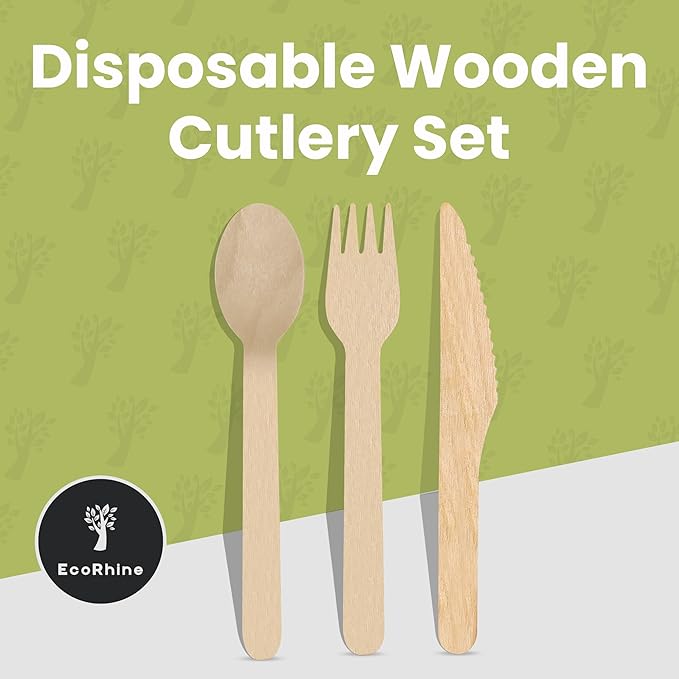 Wooden Cutlery Set Disposable - 400 PCS Wooden Compostable forks and Spoons with 150 Forks, 150 Spoons, and 100 Knives - Disposable Utensils Set for Outdoor, Party, Camping & More