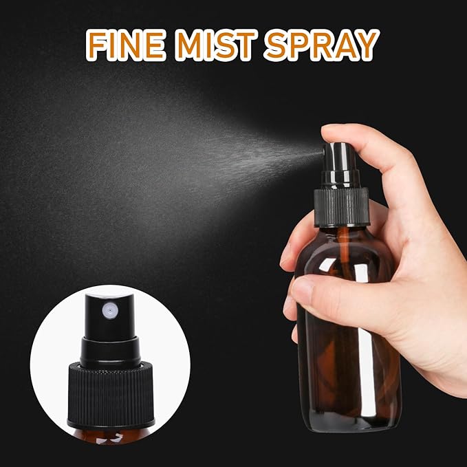 120ml Glass Spray Bottles with Fine Mist Sprayer 16Pack, Small Amber Glass Spray Bottles 4 oz for Perfumes,Cleaning Products,Pet Spray (4fl.oz, Set of 16)