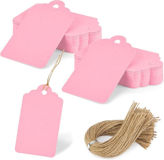 SallyFashion 120PCS Gift Tags with String 1.6 x 2.8 inch Pink Paper Hang Tags for Party Favors Baby Shower Wedding Crafts Decoration (Pink)