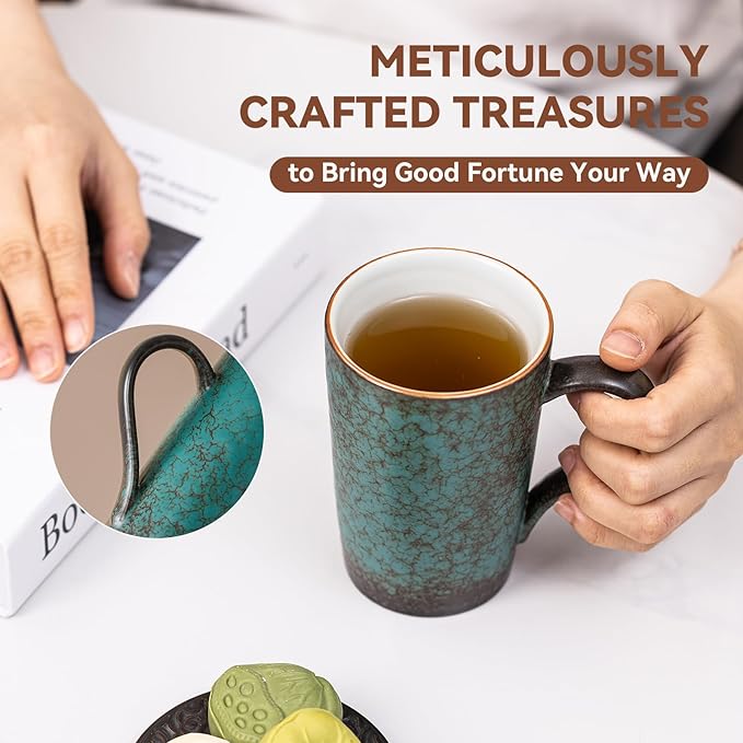 11oz Peacock Green Ceramic Mug, 1340℃ Kiln-Change Unique Glaze Coffee Cup - Lead-Free, Microwave Safe, Handcrafted Gift for Tea/Coffee Lovers