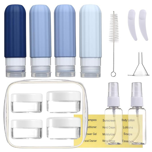 16 Pack Travel Bottles for Toiletries, Leakproof Travel Containers for Toiletries, TSA Approved Silicone Travel Accessories Squeezable Refillable 3oz for Shampoo Conditioner Lotion
