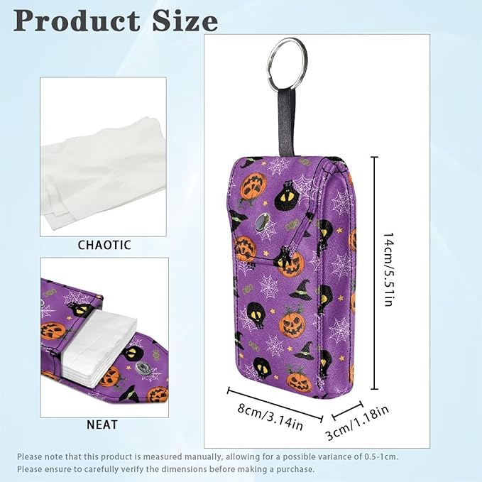 Pumpkin Head Skull Print Purse Tissue Holder Portable Pocket Tissue Holder for Coin Keys Tissues with Hanging Rope for Halloween Snap Button Enclosed