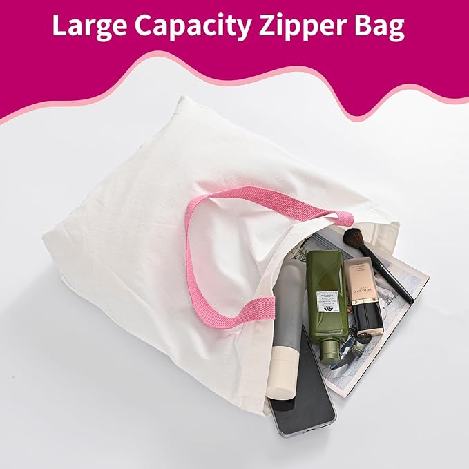 10 Pack Canvas Tote Bag with Zipper, Reusable Grocery Bags with Long Handle, DIY Heat Transfer Sublimation Blanks Shopping Bags for Advertising, Birthday, Thanksgiving, Christmas Craft Bags