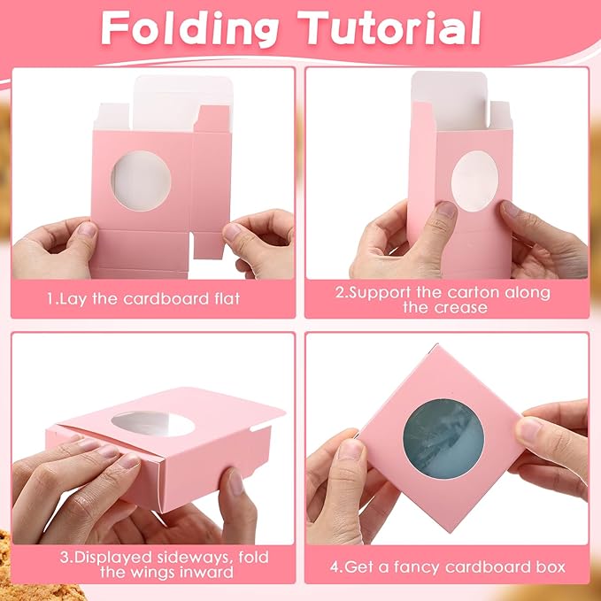 TaoBary 100 Pcs Soap Boxes for Homemade, 3 x 3 x 1.2 Inch Small Paper Gift Packaging Boxes with Window, Gift Wrappers for Soap Packaging Making Party Favor(Round,Pink)
