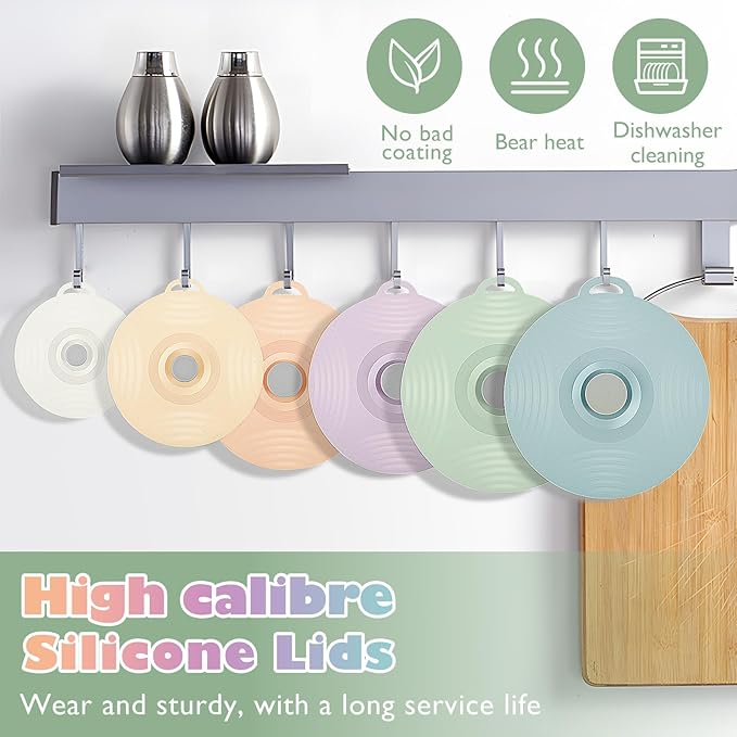 6 Pcs Microwave Splatter Covers with 6 Sizes, Heat Resistant Silicone Lids for Bowl, Reusable Pot Lids, Dishwasher Safe Suction Seal Covers for Cups Pots, Oven Fridge Pans, Skillets, Stove Top