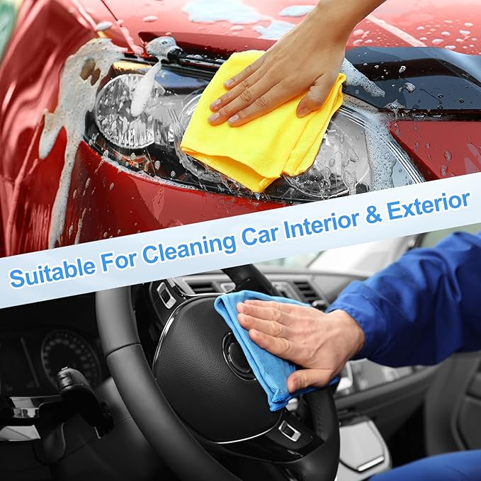 HARFINGTON 4 Pack Microfiber Cleaning Cloth, 24" x 12" Multi-Functional Cleaning Towels Reusable Absorbent Rags for Car Wash Kitchen Household Window Clean, Sapphire Blue