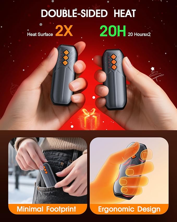 AI Hand Warmers Rechargeable 2 Pack - 6000mAh Electric Hand Warmer with LED Lights, 5-Temp Smart Control, Portable Pocket Heater, Gifts for Christmas, Outdoor, Hunting, Golf, Camping Accessories