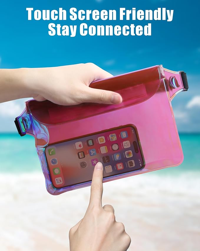 F-color Waterproof Fanny Pack - Cruise Essentials 2025 - Waterproof Pouch, Triple Zipper Roll-Top Dry Bag for Phone with Adjustable Waist Strap, Keep Passport Valuables Dry for Beach Kayaking Boating