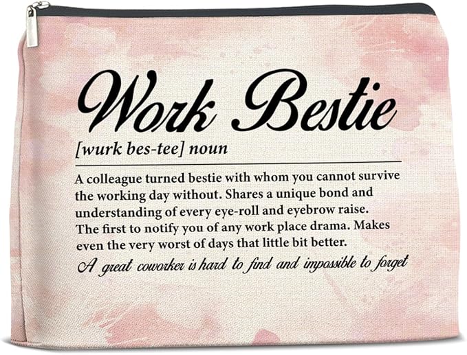 Gifts for Work Bestie Makeup Bag, Leaving New Job Farewell Gifts for Coworker Colleague Work Friend Work Bestie Definition Zipper Makeup Pouch