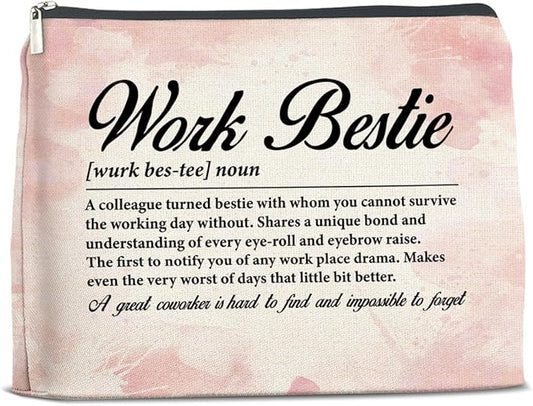 Gifts for Work Bestie Makeup Bag, Leaving New Job Farewell Gifts for Coworker Colleague Work Friend Work Bestie Definition Zipper Makeup Pouch