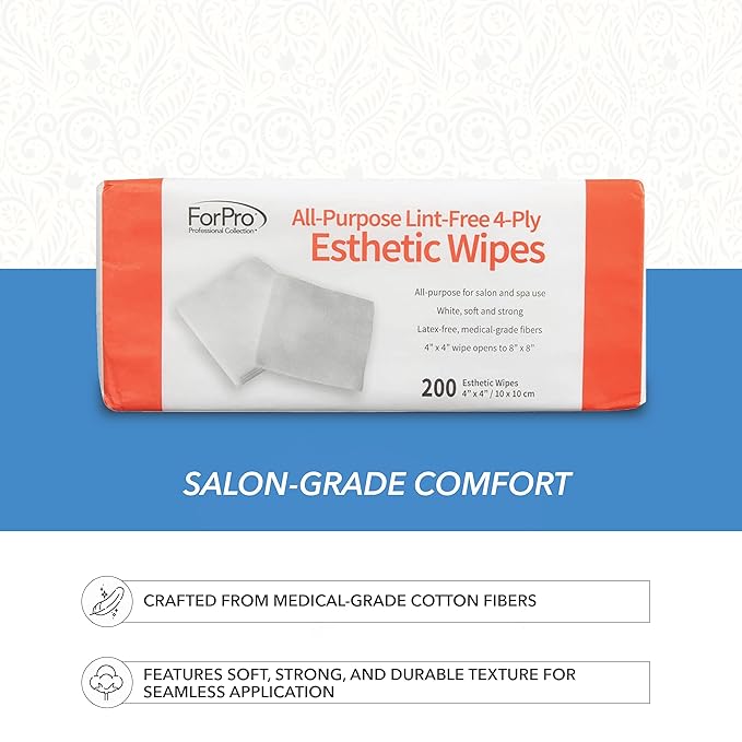 ForPro Professional Collection Esthetic Wipes, 4-Ply, Lint-Free, 200-Count Pack of 2 | 4" x 4" | Non-Woven | Soft & Strong | For Salon & Spa