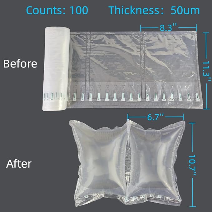 Purse Stuffing for Shape 100 Count Inflatable Large Air Pillows for Shipping, 8.3"x11.8" Air Bags for Packing with Pump Packaging Filler Alternative to Packing Peanuts Shipping Supplies