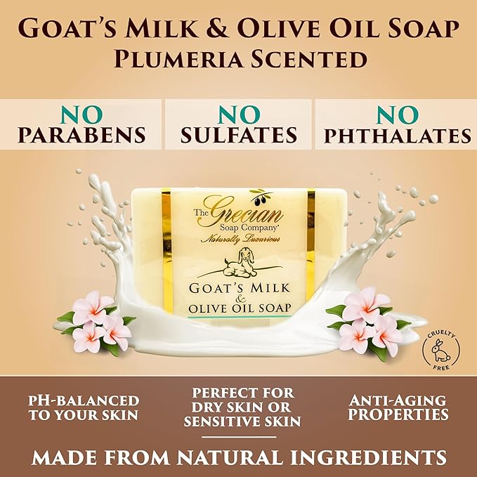 The Grecian Soap Company Deluxe Bathtub Gift Set – 6pcs Goat Milk & Olive Oil Skin Care Set, Spa Gifts, Bridal Shower Gifts Gifts for Mom, Birthday Gifts, Plumeria Scent, Handmade in the USA