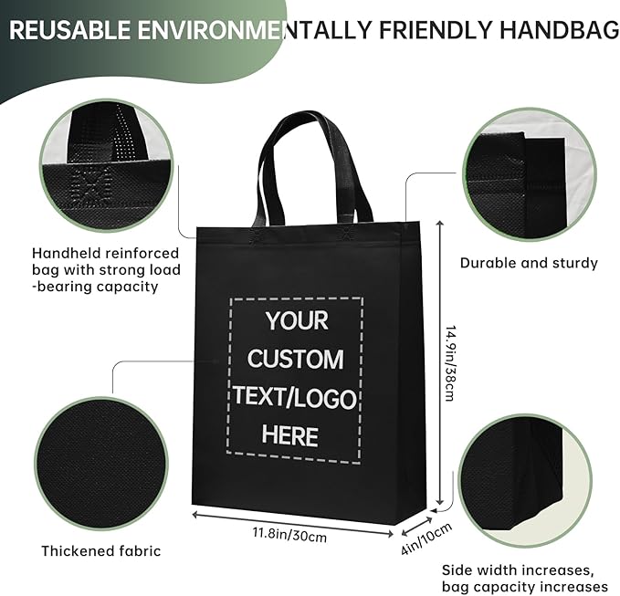 Custom Tote Bags Set of 50, Bulk Pack Grocery Shopping Travel Business Activities advertisement Reusable Bag