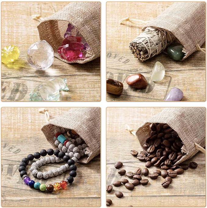 Homum 25PCS Burlap Gift Bags with Drawstring and Gift Tags & String, 5x7 Inch Party Favor Gift Burlap Bags Linen Jewelry Pouches for Party, Wedding, Jewelry Pouches, Christmas, Festival, Coffee, DIY Craft