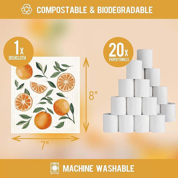 Morigins 12 Pack Swedish Dishcloths with 2 Push Towel Hooks - Highly Absorbent Dish Towels for Kitchen, Fast Drying Dish Cloths for Washing Dishes - Fruit Set