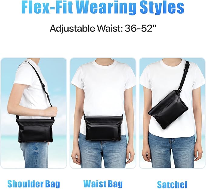 F-color Waterproof Fanny Pack - Cruise Essentials 2025 - Waterproof Pouch, Triple Zipper Roll-Top Dry Bag for Phone with Adjustable Waist Strap, Keep Passport Valuables Dry for Beach Kayaking Boating