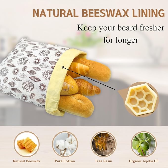 2 Pack Beeswax Bread Bags for Homemade Bread, Large 13x17'' Reusable Beeswax Sourdough Bread Storage Bag, Keep Loaves Fresh Longer, Freezer Safe & Airtight, Natural, Zero Waste