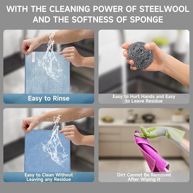 20PCS Upgrade Wire Dishwashing Rag, Non-Scratch, Wet and Dry, Double Layer, Multipurpose Wire Dishwashing Rags for Kitchen, Sinks, Cookware, Stove, Easy Rinsing, Reusable
