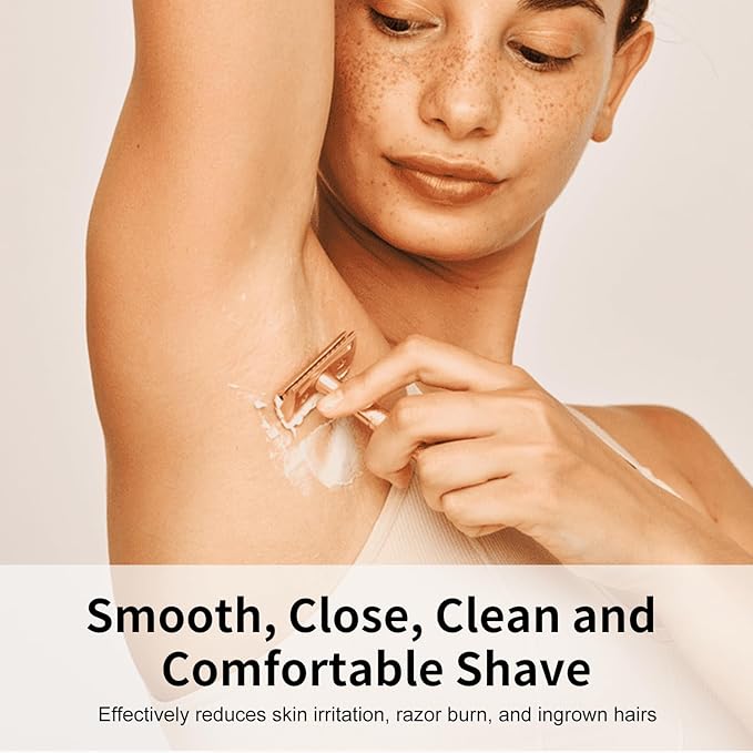 Safety Razor with Stand, Single Blade Razors for Women and Men, Reusable Metal Razor, with 10 Double Edge Blades, Smooth Close Shave, Plastic Free, Rose Gold