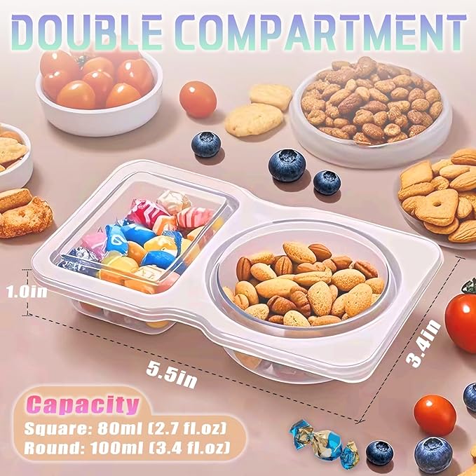 BADBLUE 22 Sets Snack Pack Containers, Reusable Small Snack Containers with Lids, Double Compartment Condiment Container Sauce Dipping, Grab and Go Box Container for Kids Adults