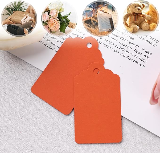 SallyFashion 120PCS Gift Tags - Orange Hanging Tags for Gifts, DIY Wedding, Birthday