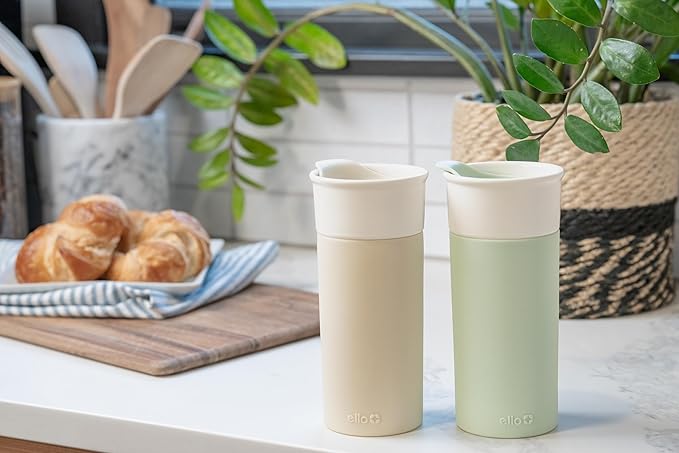 Ello Ogden 16oz Ceramic Travel Mug with Splash-Resistant Slider Lid and Protective Silicone Sleeve, Perfect for Coffee or Tea, BPA-Free, Dishwasher Safe, Mineral