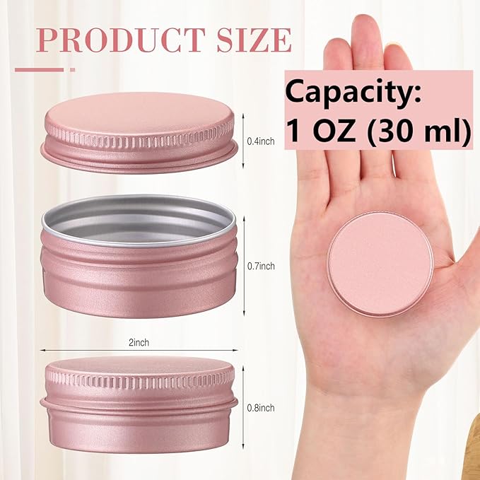 Patelai 64 Pieces Lip Balm Tin Containers Screw Top Round Tin Cans Aluminum Jar with Screw Lid, Empty Bottle Travel Cosmetic Sample Container for DIY(1 oz,Rose Gold)