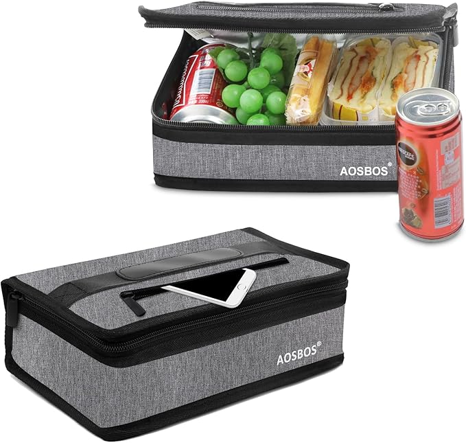 Aosbos Small Insulated Lunch Bag - Compact Lunch Box for Portion Control, Work & Office, Grey