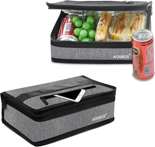 Aosbos Small Insulated Lunch Bag - Compact Lunch Box for Portion Control, Work & Office, Grey