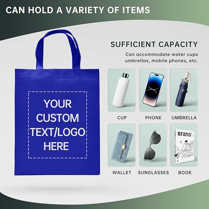 Custom Tote Bags Set of 50, Bulk Pack Grocery Shopping Travel Business Activities advertisement Reusable Bag