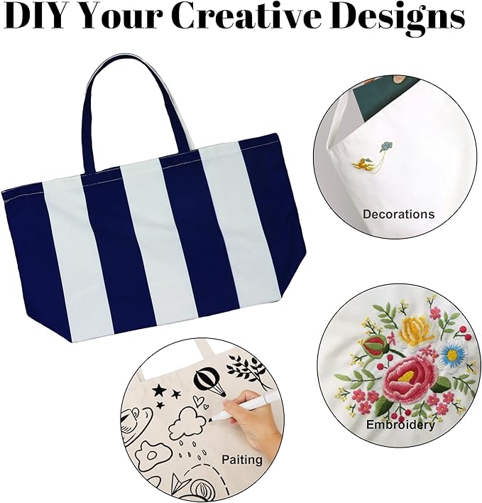 Large Canvas Tote Bag - Reusable Grocery Bag Foldable Heavy Duty Shopping Bag for DIY Art Crafts Painting Embroidery