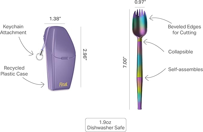 FinalSpork Collapsible, Reusable Metal Spork with Travel Case | Pocket-Sized | Stainless Steel & Platinum Grade Silicone | Eco-Friendly | Assorted Colors