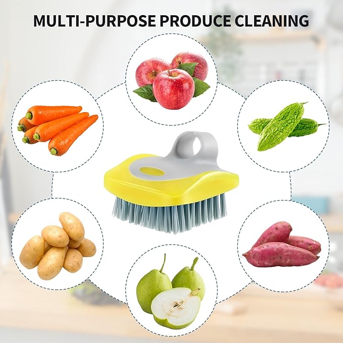 Vegetable Brush Scrubber for Food – 3-Pack Multi-Color Vegetable Brush with Soft & Hard Bristles, Silicone Handle Potato Scrubber, Ergonomic Cleaning Tools for Vegetables with Delicate or Tough Skin