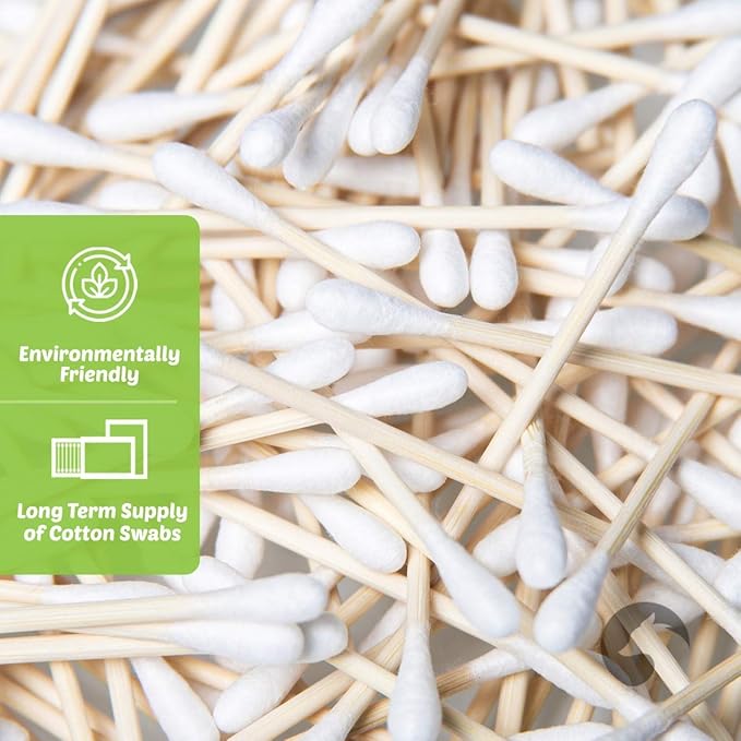 Bamboo Cotton Swabs 500 Count | Compostable & Pure Cotton Buds | Double Tipped Sticks | Made with Plant-Sourced Materials | Perfect for Makeup & Nail Applications, Arts & Crafts, Removing Dust & Dirt…
