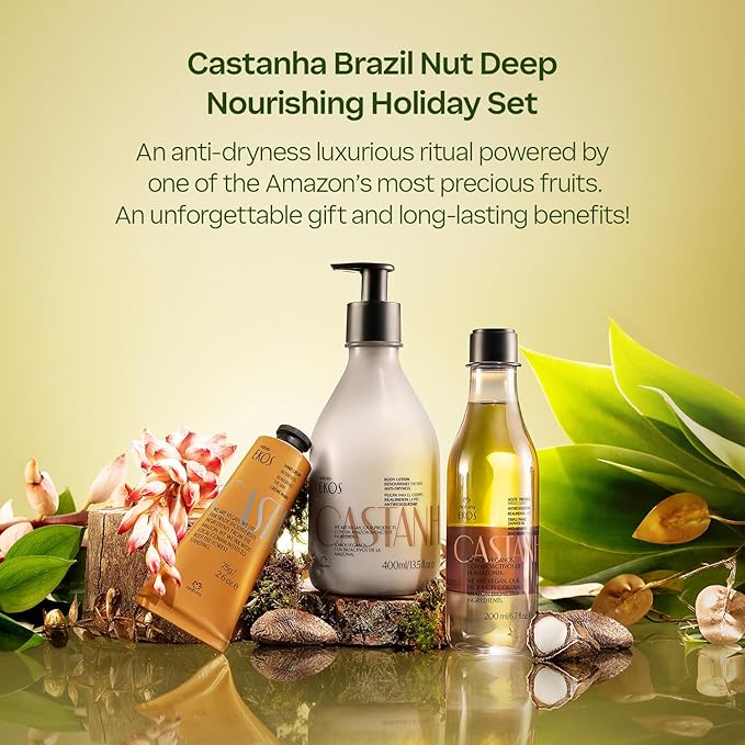natura - Brazil Nut Deep Nourishing Holiday Gift Set – Triple-Phase Shower Oil 200 ml + Body Lotion 400 ml + Hand Cream 75 g – 100% Vegan, Rich in Omega 6 & 9, Deep Hydration & Radiance