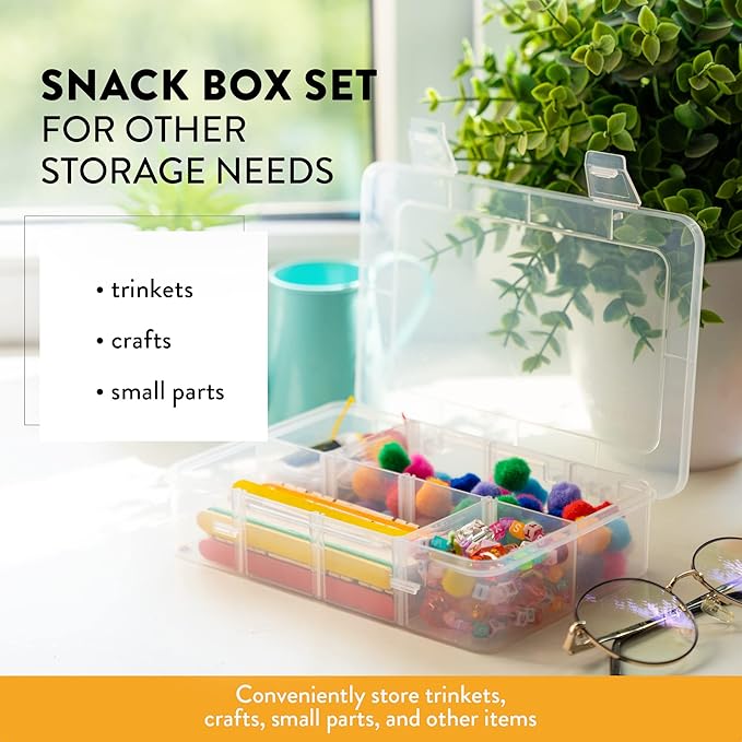Snack Box Containers Set of 2-Reusable,100 Dissolvable Labels, 8 Adjustable Compartments, Dishwasher Safe, BPA-Free, Food Grade, Durable Design, PARENT TESTED PARENT APPROVED AWARD (2 Pack)(Clear)