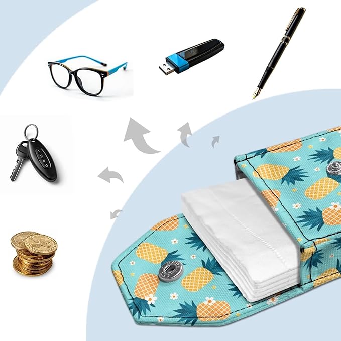 Pineapple Purse Tissue Packs Canvas Portable Tissue Holder with Hanging Rope Travel Tissue Holder Decorative Tissue Packs for Coins Key